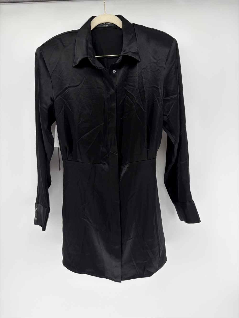 NWT Ten by Babaton Sleuth Dress Long Sleeve Satin Shirt Dress Shoulder Pads S